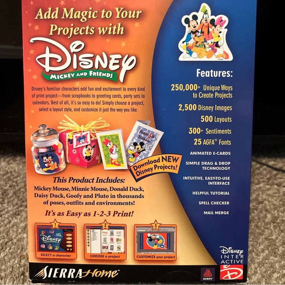 Print Artist Disney Mickey and Friends PC Greeting Cards, scrapbooking 2001 PC